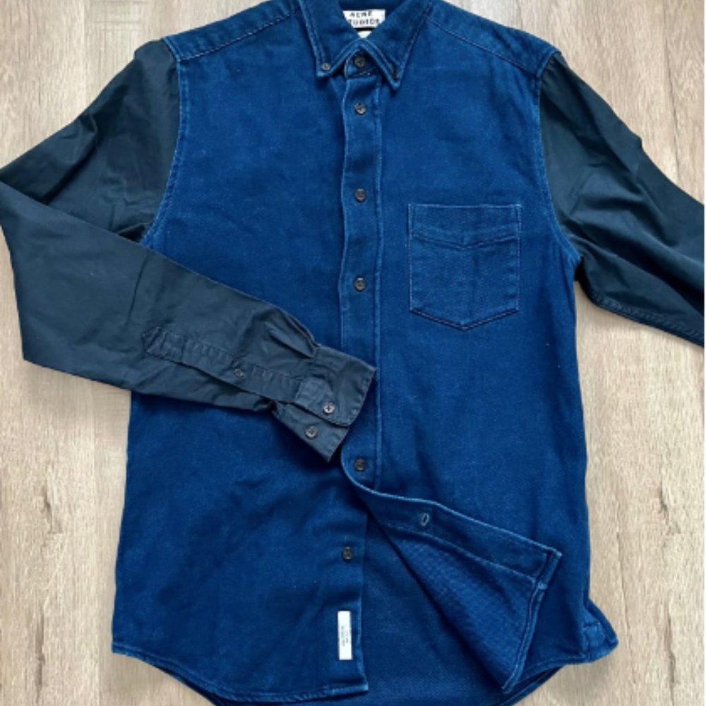 Acne Studios Men's Isherwood Denim Flannel Button Down Shirt - Size 46